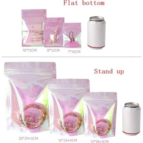 1000pcs/lot Rainbow Transparent Symphony Ziplock Bag Iridescent Zip lock Bags Cosmetic Plastic Laser Zipper Factory wholesale