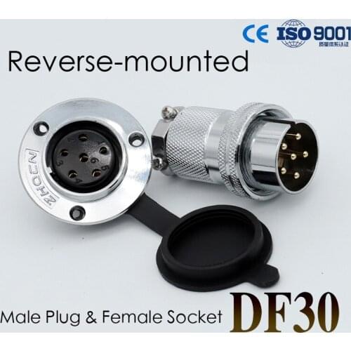 Aviation Socket Plug DF30 Reverse Mounting 4 5 6 7 8 Pin Disc-shaped Flange Electric Connector Male Plug & Female Socket