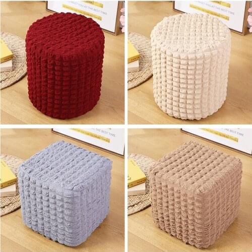 Round/Square Shape Footstool Seat Cover Covering Chair Cushion Polyester Elastic Check Ottoman Covers Living Room Chair Covers