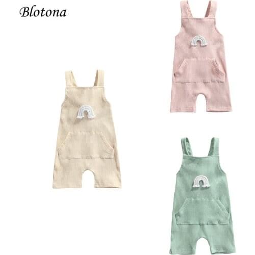 Blotona Infant Baby Corduroy Overalls Rompers, Cute Sleeveless Rainbow Bibbed Suspender Pants with Front Pocket, 0-24Months