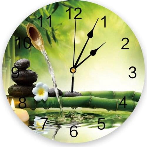 Zen Stone Green Bamboo Forest Water New Wall Clock Fashion Living Room Quartz Watch Modern Home Decoration Round Clocks