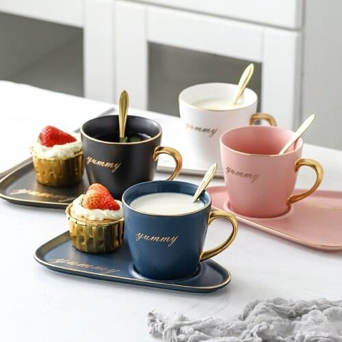 Nordic ceramic coffee cup and saucer free spoon small luxury exquisite set tea set ceramic set breakfast cup and saucer
