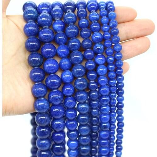 Oameusa Smooth Gemstone Round Deep Blue Jade Beads For Jewelry Making DIY Bracelet Necklace Wholesale 15Inches/Strand