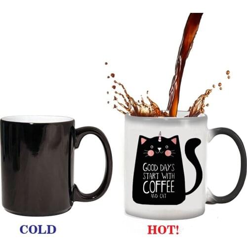 350ml Cute Cat Magic Cups and Mugs Temperature Color Changing Chameleon Mug Heat Sensitive Cup Coffee Tea Milk Mug Novelty Gifts
