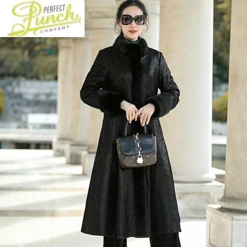 Genuine Leather Jacket Sheepskin Plus Size Natural Mink Fur Collar Winter Coat Women XS18D18-70 YY770