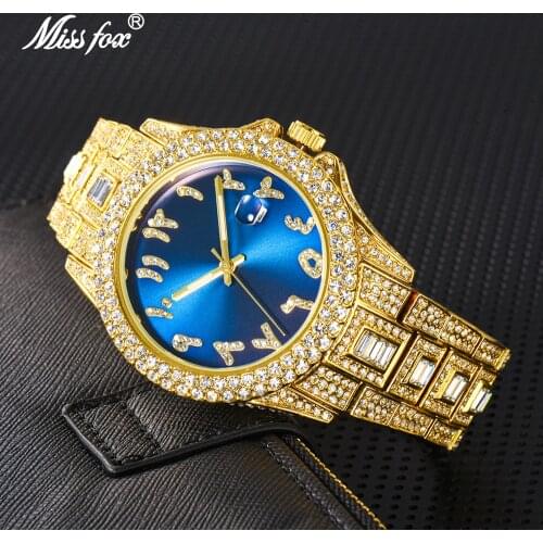 MISSFOX Top Brand Blue Watch Men Luxury Stainless Steel Chronograph Business Waterproof Quartz Wrist Watch Relogio Masculino