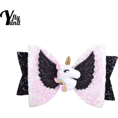 Yundfly Toddler Fashion Cartoon Wings Unicorn Hairpins Shining Sequins Bowknot Baby Hair Clips Princess Headwear Birthday Gifts