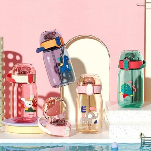 Cartoon Cup Plastic Straw Cup Handle Strap Tritan Childrens Water Cup Baby Fall Protection Large Capacity Bottle