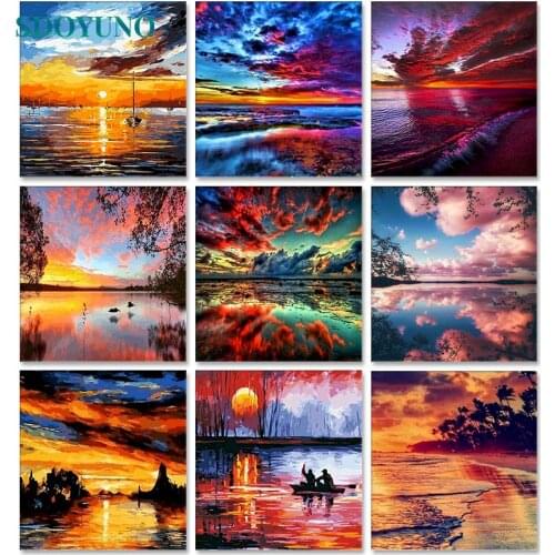 SDOYUNO Sunset Scenery Acrylic Paint By Numbers DIY Frameless 60x75cm Oil Painting By Numbers On Canvas Digital Hand Painting