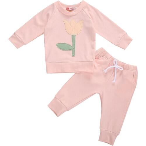 New Toddler Newborn Infant Baby Girls Clothes Set Long Sleeve Flower Tops Pants Autumn Winter Outfits