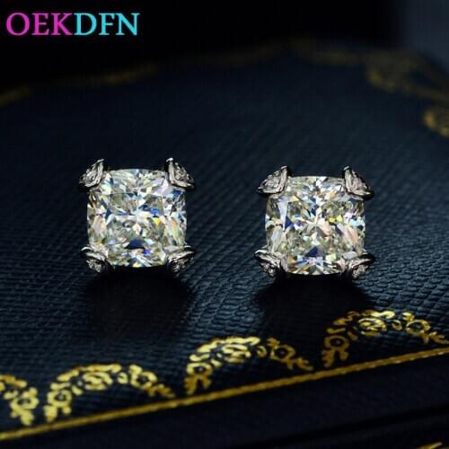 OEKDFN Real 925 Sterling Silver Stud Earrings For Women Created High Carbon Diamond Gemstone Jewelry White G Color Earrings Gift
