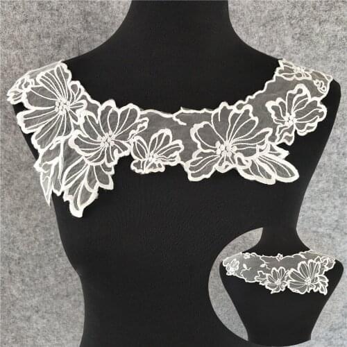 Front/Back guipure Flower Lace Fabric Tulle Neckline Embroidery Lace Collar DIY wedding dress Accessories Sewing Craft Supplies