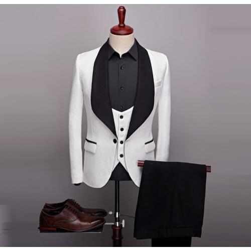 Jacket+Vest+Pants)2021 Men Skinny 3 Pieces Set Formal Slim Tuxedo Prom Suit / Male Groom Wedding Blazers High Quality Dress