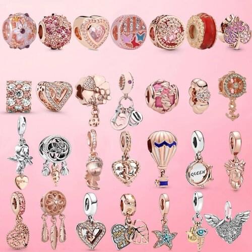 2Pcs/Lot 2021 Angel Wings Rose Gold Pendant Floral Charm Beads Suitable For DIY Women Bracelet Necklace Gifts Direct Shipment