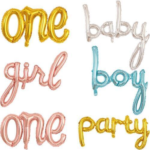 Rose Gold Silver Ligature One Baby Boy Girl Letter Foil Balloons Kids 1st Birthday Party Decor Baby Shower Decoration Balloon