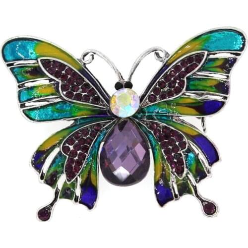 Chic Women Butterfly Shaped Rhinestone Inlaid Enamel Brooch Pin Suit Lapel Decor