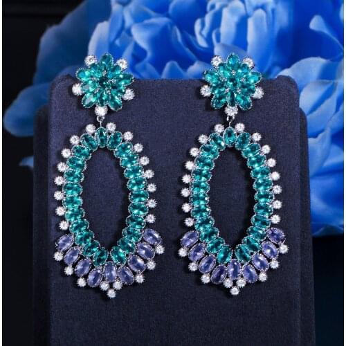 ThreeGraces Exaggerated Light Blue CZ Crystal Long Dangle Wedding Engagement Earrings for Women New Fashion Party Jewelry ER628