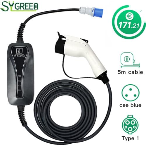 Type 1 EV Charger Level 2 32 Amp Portable Electric Vehicle Charger, CEE Plug 220V-240V Car Charging Cable, SAE J1772