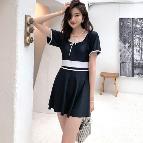 High Waist Swimwear One Piece Girl Swimsuit Push Up Onepiece Swim Skirt Plus Size Korea Hot Bathing Suit Slim Retro Short Sleeve