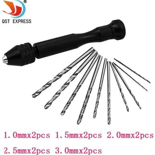 High Quality Mini Micro Aluminum Hand Drill With Keyless Chuck +10x High Speed Steel Twist Drills Rotary Tools Wood Drilling