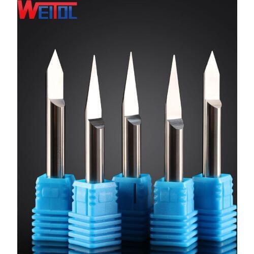 Weitol Metal engraving tool N 1 pcs/Lot 6mm V Shape F Bottom Carbide PCB Engraving Bits CNC Router Tool 10 degree 0.1mm
