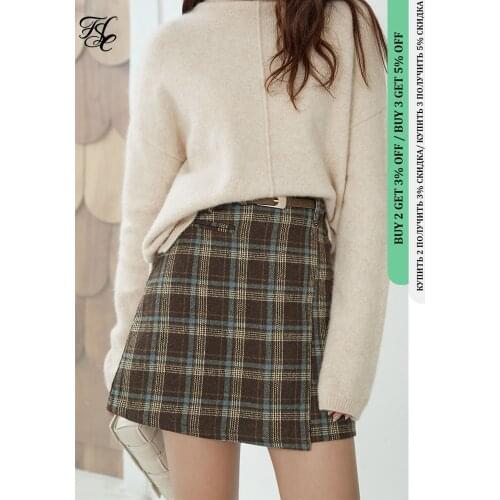 FANSILANEN Wool blend plaid sexy mini skirt Women elegant autumn winter a-line skirt High waist vintage short asymmetrical skirt