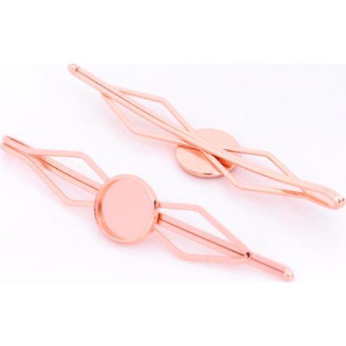 High Quality 12mm 10pcs Classic Rose Gold Plated Copper Material Hairpin Hair Clips Hairpin Base Setting Cabochon Cameo