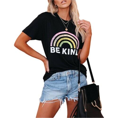 Womens Summer Tops T-Shirt 2020Fashion Casual Loose Pullover Short Sleeve Tee T-Shirt Rainbow Printed T-Shirt Girls Streetwear