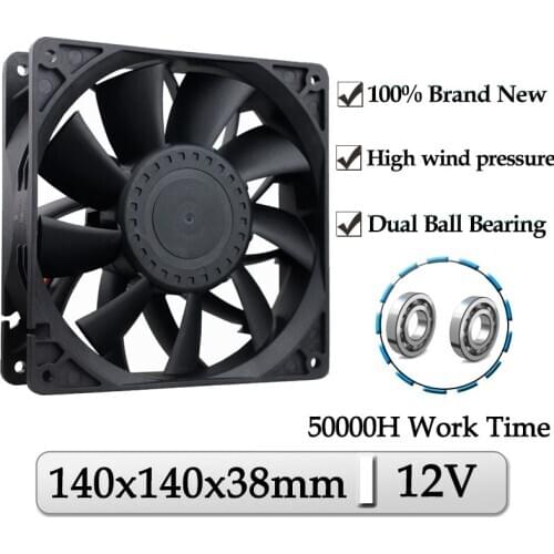 1Pcs Gdstime DC 12V 140mmx38mm 140mm Dual Ball Computer Case Cooler 140x38mm 14cm Axial High Speed welding machines Cooling Fan