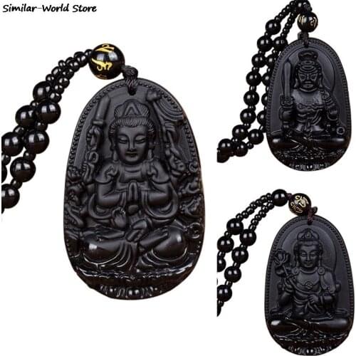 1Pcs Natural Obsidian Folk Hand Carved Buddha Lucky Amulet Talisman Pendant Necklace