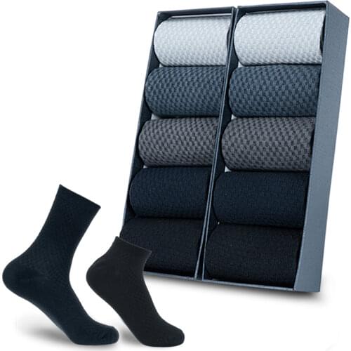 10 Pairs/Lot Men Bamboo Fiber Socks Men Compression Summer Long + Short Socks Business Casual Mens Sock Gifts 39-43 No Box