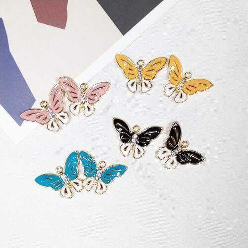 10PC/Lot Cute Butterfly Shape Enamel Charms 17*26mm Black Pink Blue Yellow Alloy Animal Oil Drop Charms