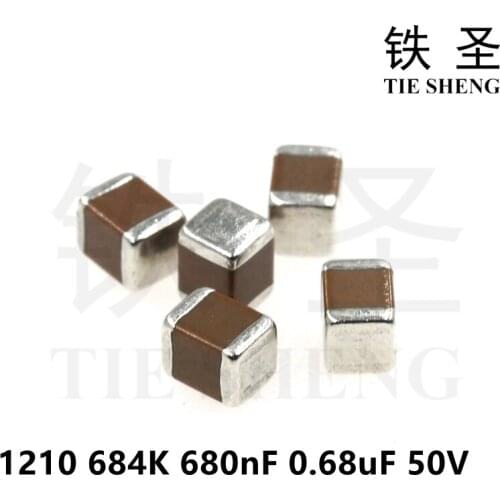 50pcs 1210 684K 680nF 0.68uF 50V X7R 10% SMD Thick Film Chip Multilayer Ceramic Capacitor