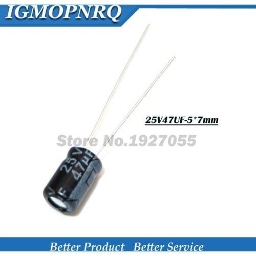 50PCS/lot 25V47UF 5*7mm 47UF 25V 5x7 Good quality 25v47 Aluminum electrolytic capacitor new