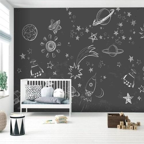 Beibehang custom Cartoon black and white rocket space wallpapers for living room decoration 3D mural wall paper childrens room