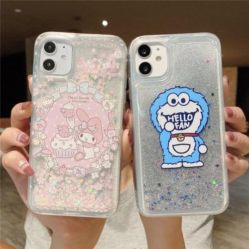 Cartoon glitter sequins flashing quicksand Doraemon phone case for iPhone 12Pro Max 11 7 8 Plus X XR XS MAX bling Phone Cover