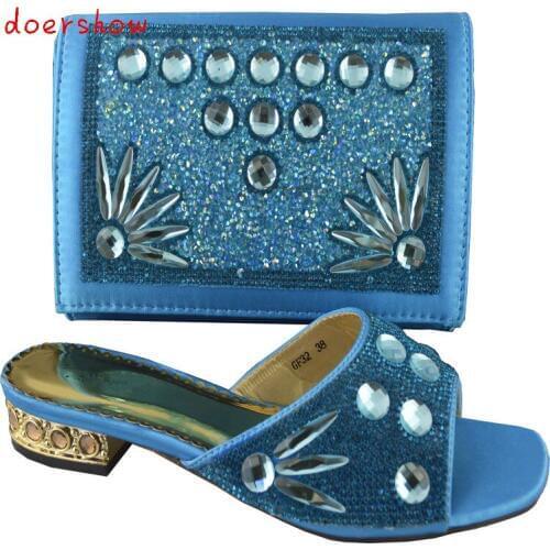 Doershow Free shipping New arrival african shoes and matching bag set with rhineston italian ladies high heels pumps blue!HP1-48
