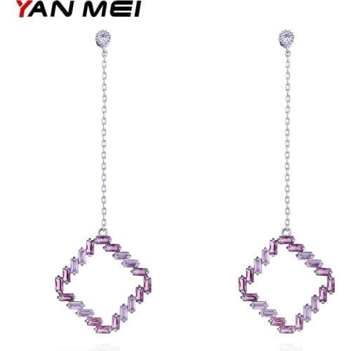 YANMEI Long Square Dangle Earrings Elegant And Charming Rhinestone Earring For Women Pendientes Largos Mujer De Fiesta YME7601