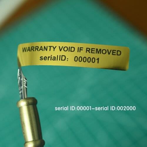 Label 10x50mm WARRANTY VOID IF REMOVED security VOID Hologram Golden stickers tape number is from Serial ID 000001 to 002000