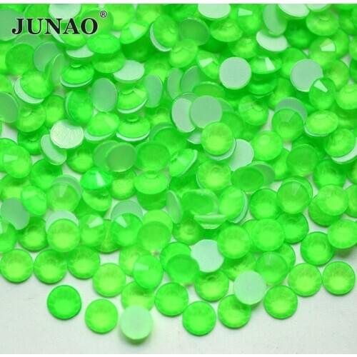 JUNAO SS6 8 10 12 16 20 30 Non Hotfix Neon Green Rhinestone Glass Strass Glue on Stone Flatback Nail Crystals Decoration
