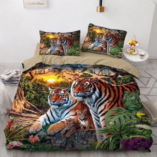 3D Bedding Sets Black Duvet Quilt Cover Set Comforter Bed Linen Pillowcase King Queen 180x210cm Size Animal Tiger Design Printed