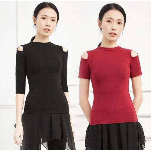 Red Latin Dance Exercise Clothing Female Adult Dance Clothing Sexy Fashion Off-shoulder Top Ballroomlatin Performance Clothing