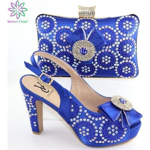 Hot African Shoes And Bag Matching Set With Royal blue Hot Selling Women Italian Shoes And Bag Set For Party Wedding