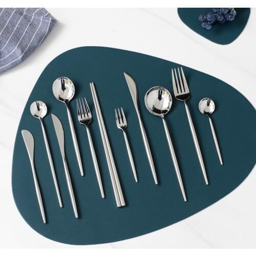Round Handle Cutlery Set Dining Spoon Fork Knife Chopsticks 304 Stainless Steel Silverware Steak Tableware Mirror Dinnerware Set