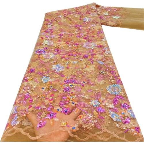 Nigerian Lace Fabric 2021 High Quality Embroidery Tulle Lace Latest African French Net Lace With Sequins For Party Dress r66-495