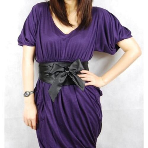 Silk Ribbon Pure Color Dress Decoration Elegant Lady Bow Knot Slimming Belt Wide Waistband Corset Tie Belt Waist Belt Women