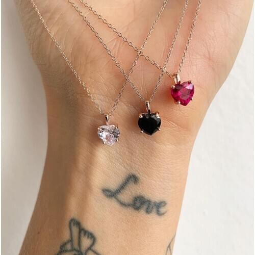 Zircon Crystal Heart Necklace For Women Love Star Necklace Gold Chain Stainless Steel Necklace Charm Collier Boho Jewelry Gifts