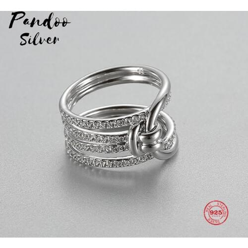 PANDOO Fashion Charm Pure 925 Silver Original 1:1 Copy, White Fashion Kink Design Wild Ring Ring Female Luxury Jewelry Gifts