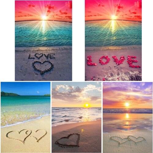 Complete design 5D DIY diamond painting heart shape/love/beach round mosaic diamond embroidery landscape home decoration crafts