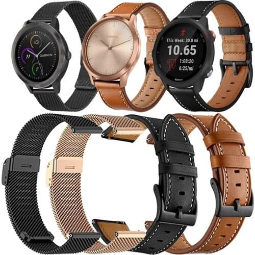 Bracelet Band For Garmin Move Venu 2 Sq Vivoactive 4/3 Forerunner 245/245M/645 Music Vivomove Strap Leather/Milanese Watchband